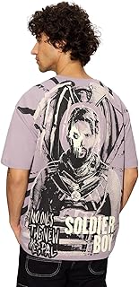 The Souled Store Official The Boys: Soldier Boy Men and Boys Short Sleeves Round Neck Purple Graphic Printed Cotton Oversi...