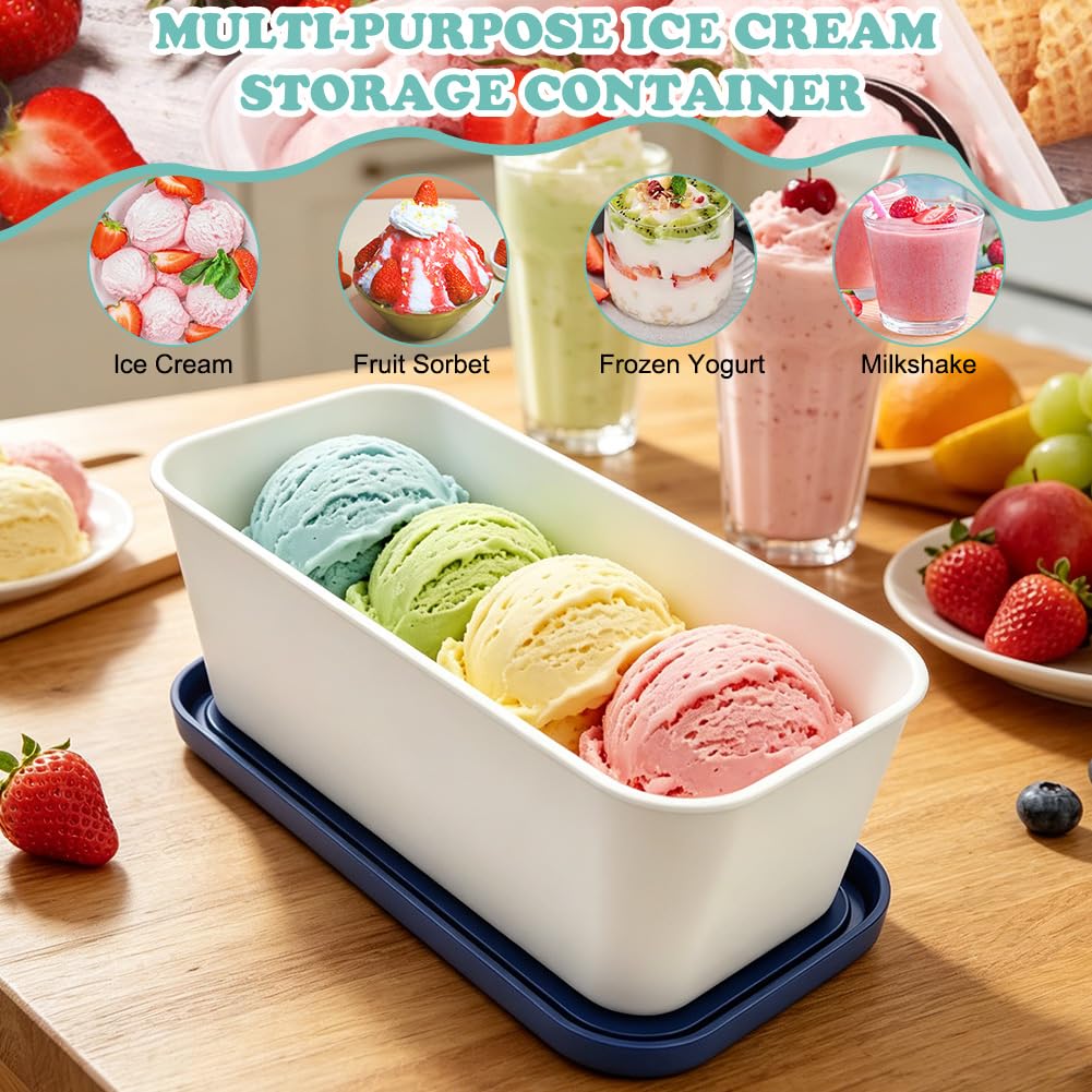 Yuragim Lot de 2 récipients à glace 2 l avec couvercle | Récipient de rangement réutilisable pour glace, sorbet et yaourt fait maison