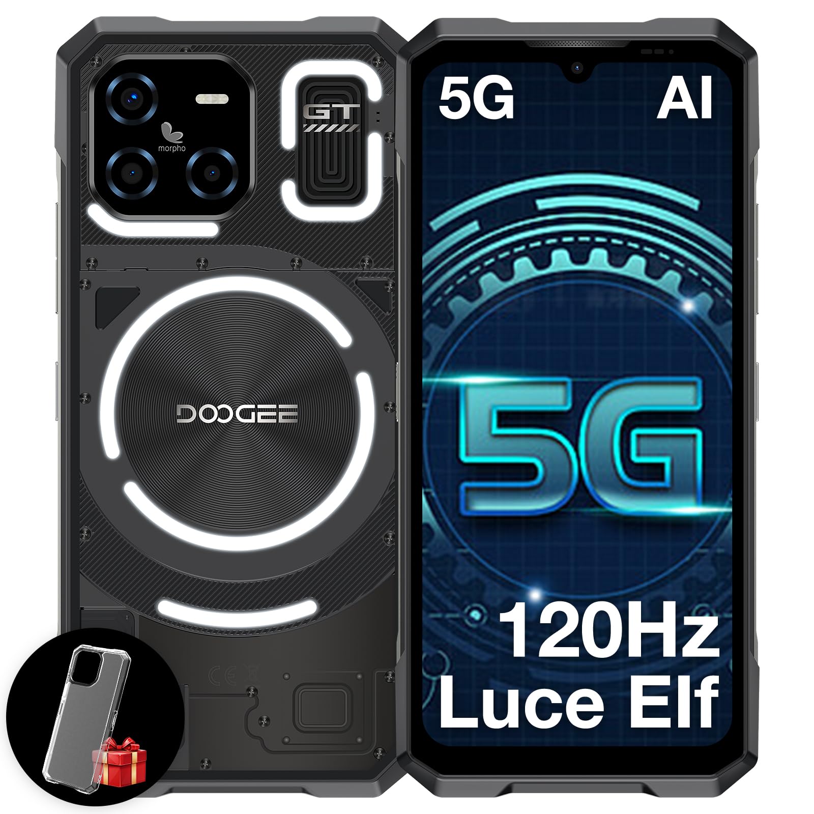 DOOGEE Blade GT 2025 Rugged Smartphone 5G, 32GB+256GB, LED Light Effect, 10.5mm Ultra-thin+260g, 6.72” FHD+120Hz, 5500mAh Telefono Indistruttibile, 48MP Rugged Telefoni, Android 14, WIFI6/NFC-Nero
