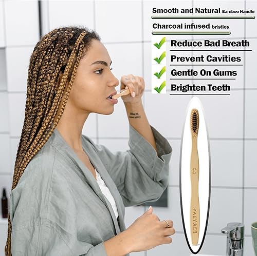Miniatura 7 de 10 cepillos de dientes de bambú (suave + mediano) cepillos de dientes de carbón, cepillo de dientes de madera natural, cepillos de dientes de viaje