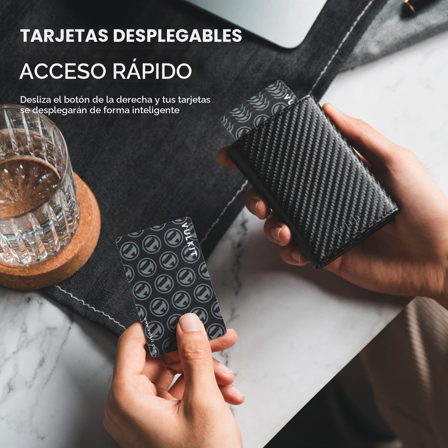 VULKIT Cartera de Tarjetas Pop-up de Cuero Con Bloqueo RFID, Compartimentos de Billetes de Larga Duración, Ventana de Identificación y Sello Magnético