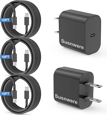 iPhone 15 Charger 10 Ft with 20w USB C Charger Block,2-Pack 20W Fast Wall Charger for 15/15 Pro/Pro Max/iPad Pro AirPods/Samsung and More, with 3 Pack 10ft USB-C Cable