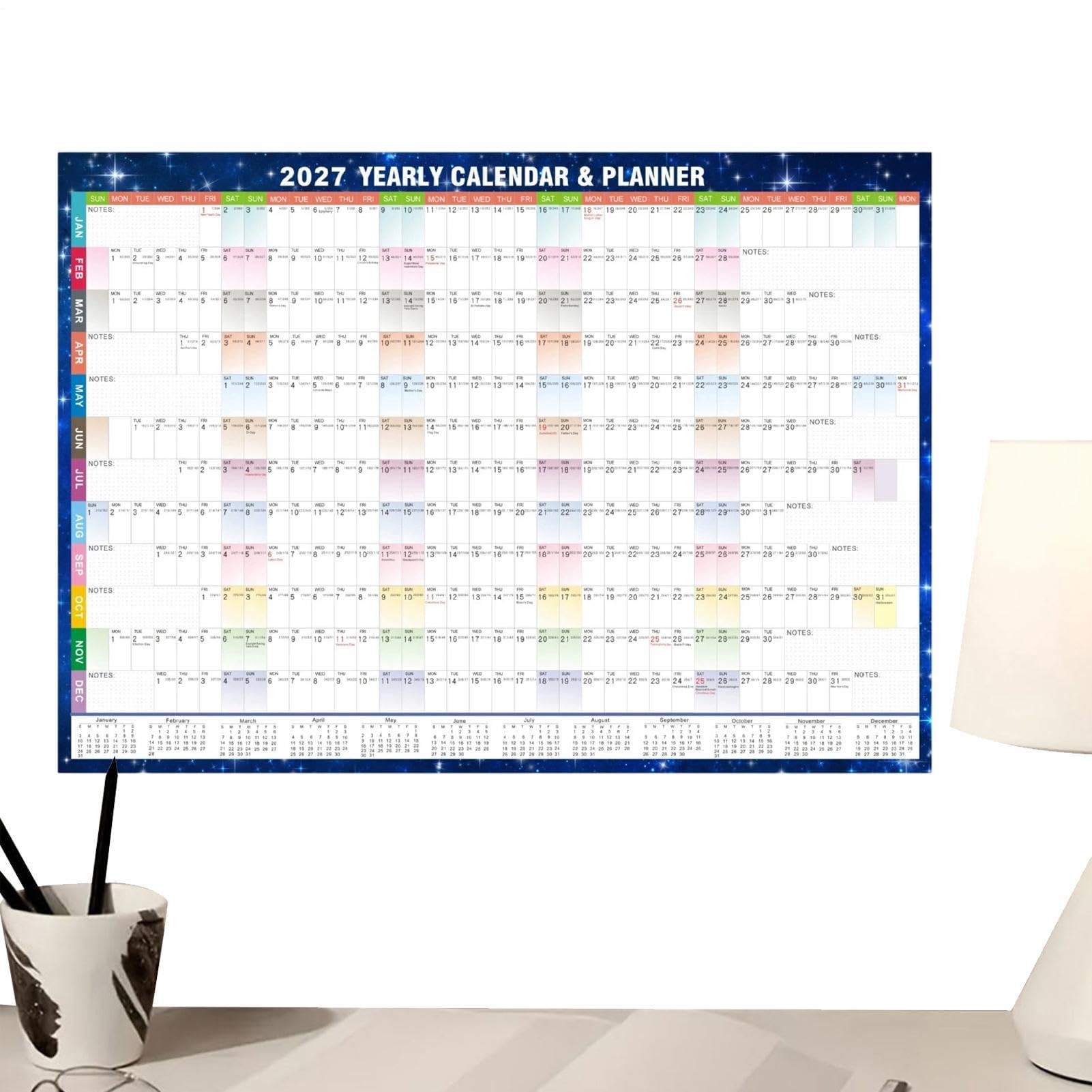 Calendario mensile cancellabile a secco con pennarello, 12 , 2027