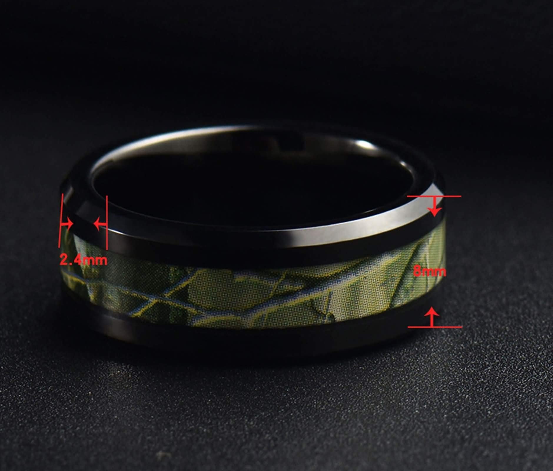 Anello Nuziale Uomo Anello con Intarsio Motivo Mimetico Anello Uomo con Incisione Personalizzata 8MM Anelli Tungsteno Nero Verde Misura 12-31
