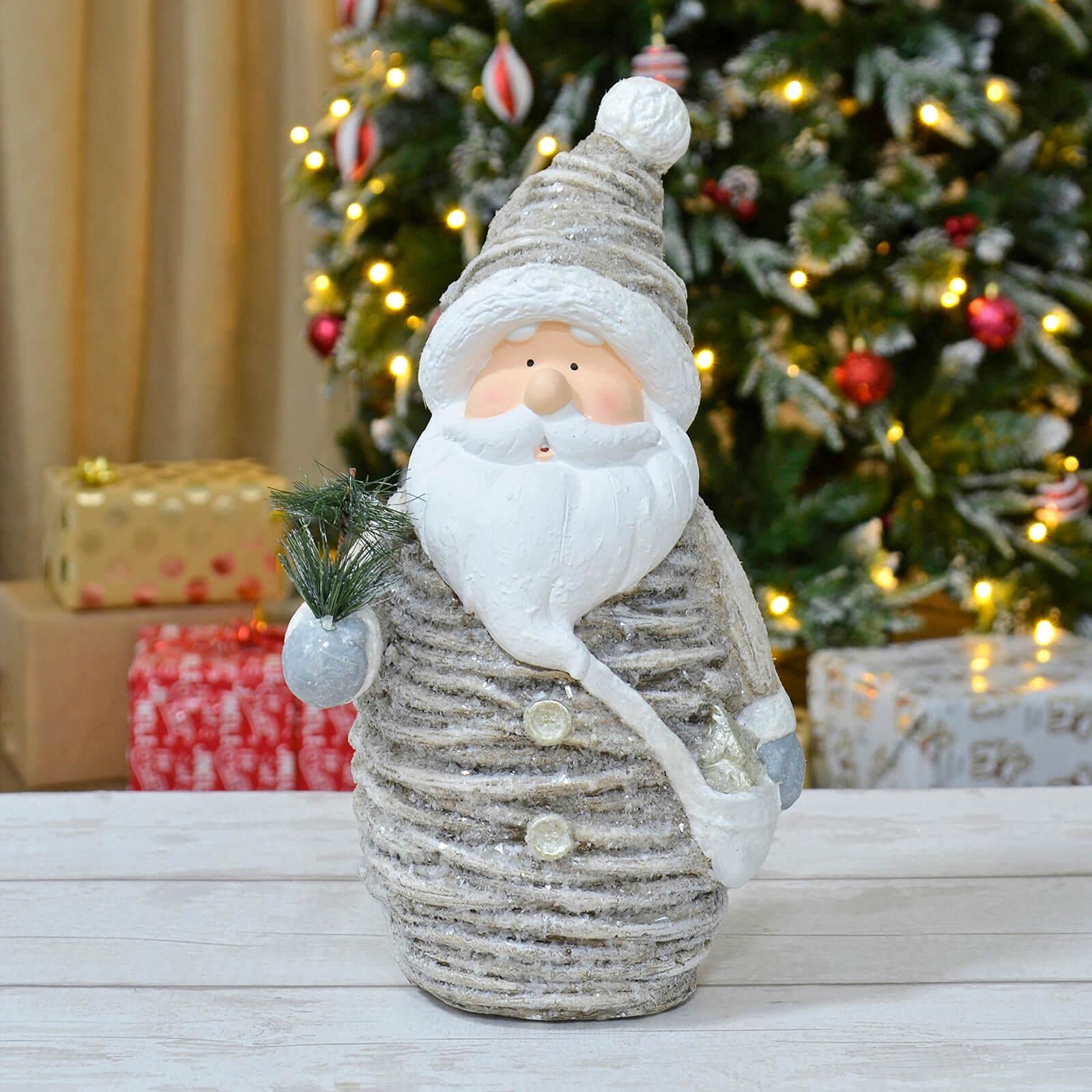 Mr Crimbo Santa Large Christmas Decoration Rustic Ceramic Figure Pine Branch 45Cm