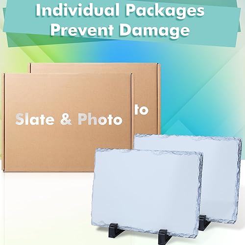 Miniatura 5 de A-SUB Pizarras en blanco de sublimación, placa de sublimación de 5 x 7 pulgadas, marco de fotos de piedra de roca con soporte de exhibición,