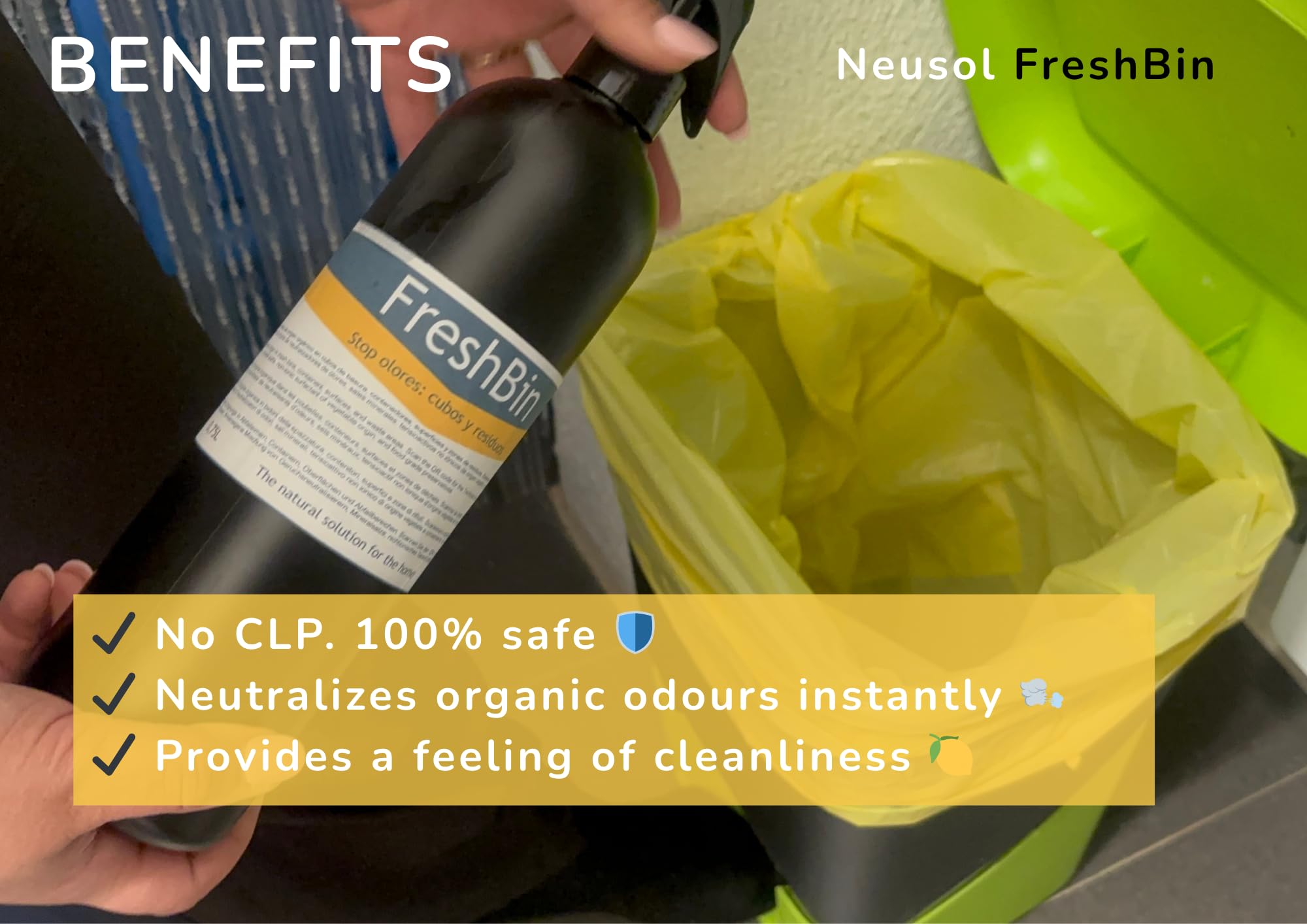 FreshBin neutralizator zapachów do kostek, pojemników i odpadów, usuwa organiczne zapachy, ryby i resztki jedzenia, świeży cytrus, bezpieczna formuła bez CLP, 5 l