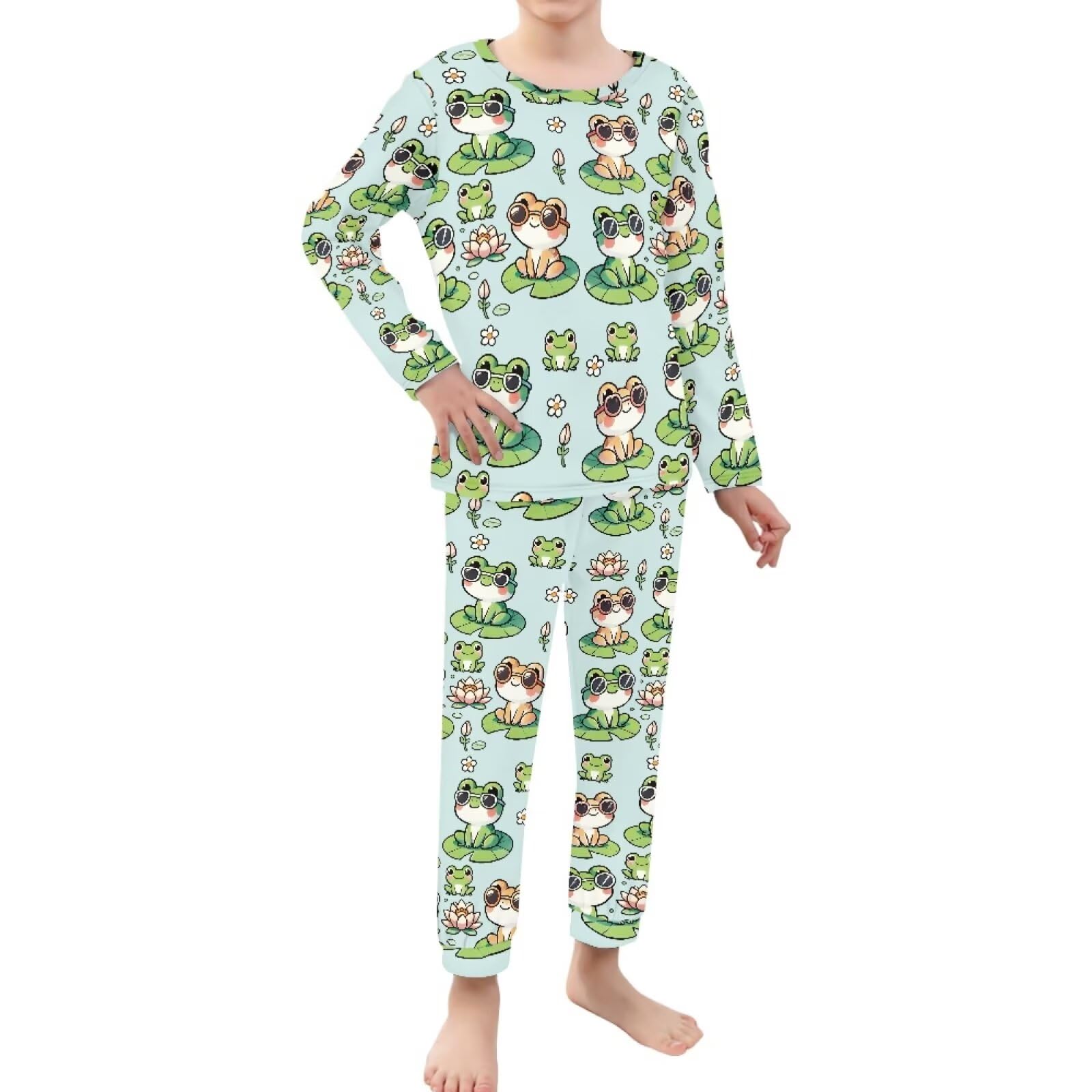Pijama para niñas y niños, conjunto de camisa, pantalones de manga larga, camisón de 3 a 16 años, Rana de dibujos animados, 15-16 años