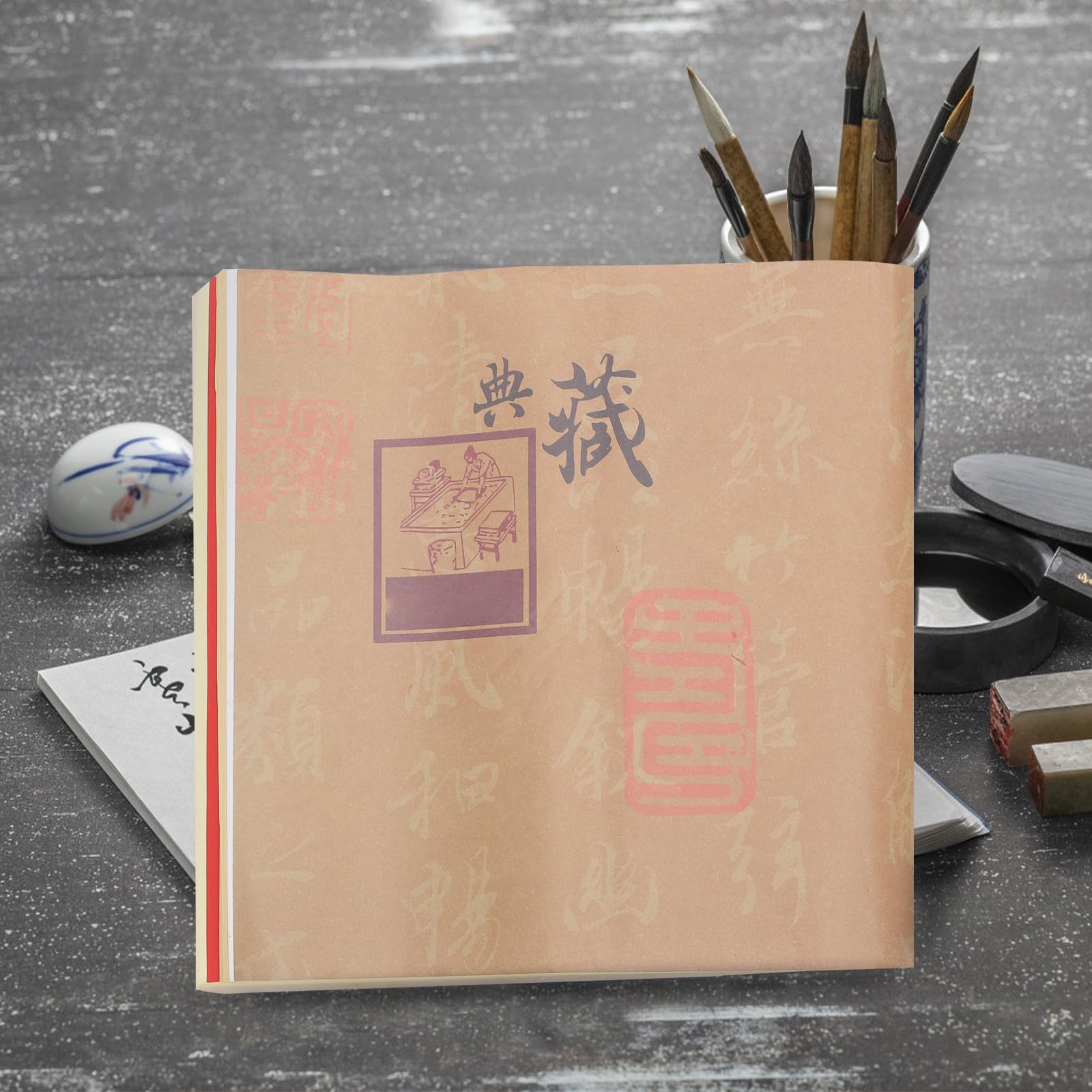 50 Piezas Papel de Arroz para Caligrafía China, de Dibujo Azul
