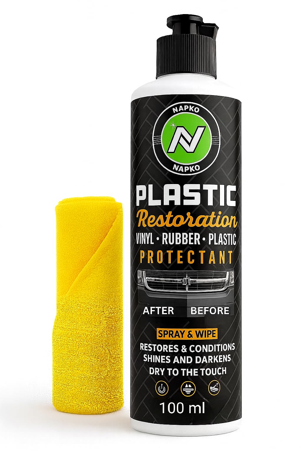 Plastic Restoration Liquid For Detailing Perfectionist - 100 Ml (Pack Of 1) | Car & Two Wheeler Bumper Plastic Parts Restorer | Trigger With Sponge,Black