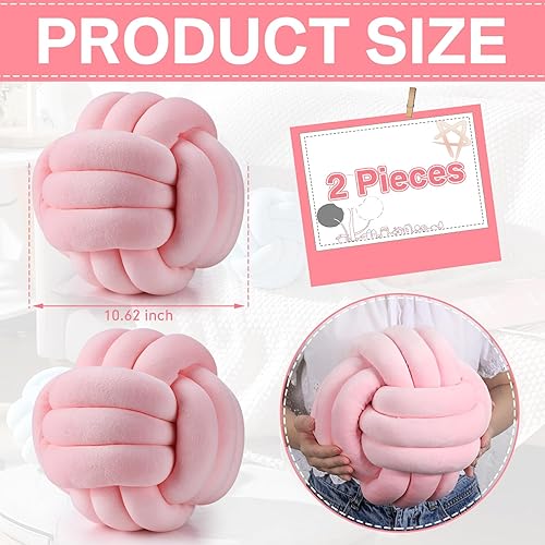Miniatura 2 de Namalu 2 almohadas de felpa con nudo, decorativas, redondas, anudadas, estéticas de relleno para aliviar el estrés, cama, sofá, dormitorio (rosa