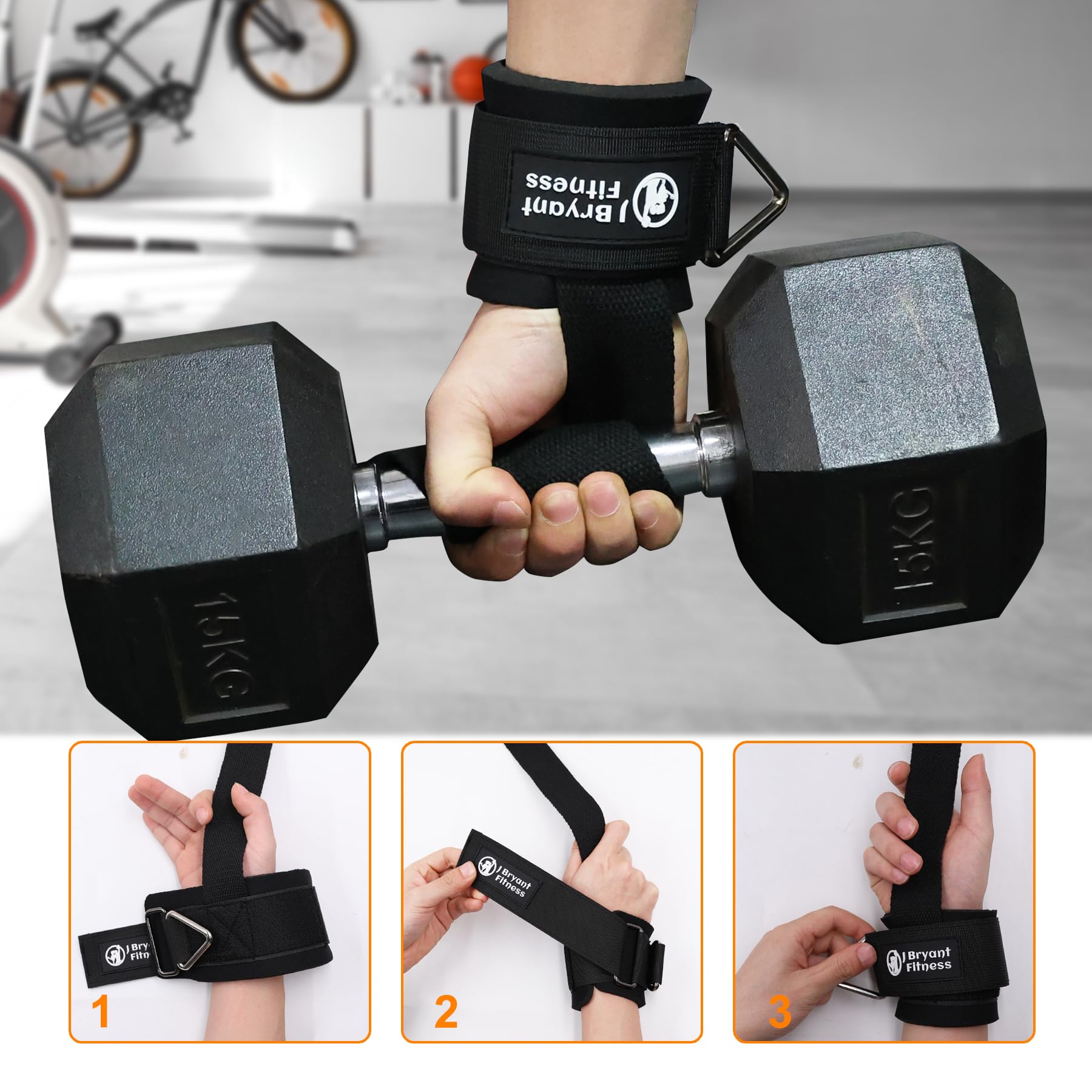 J Bryant Verstelbare polsmanchetten, gewichtheffen riemen met ring, premium gevoerde riemen voor kabeltrektraining, krachttraining voor gewichtheffen en deadlifts, 1 paar