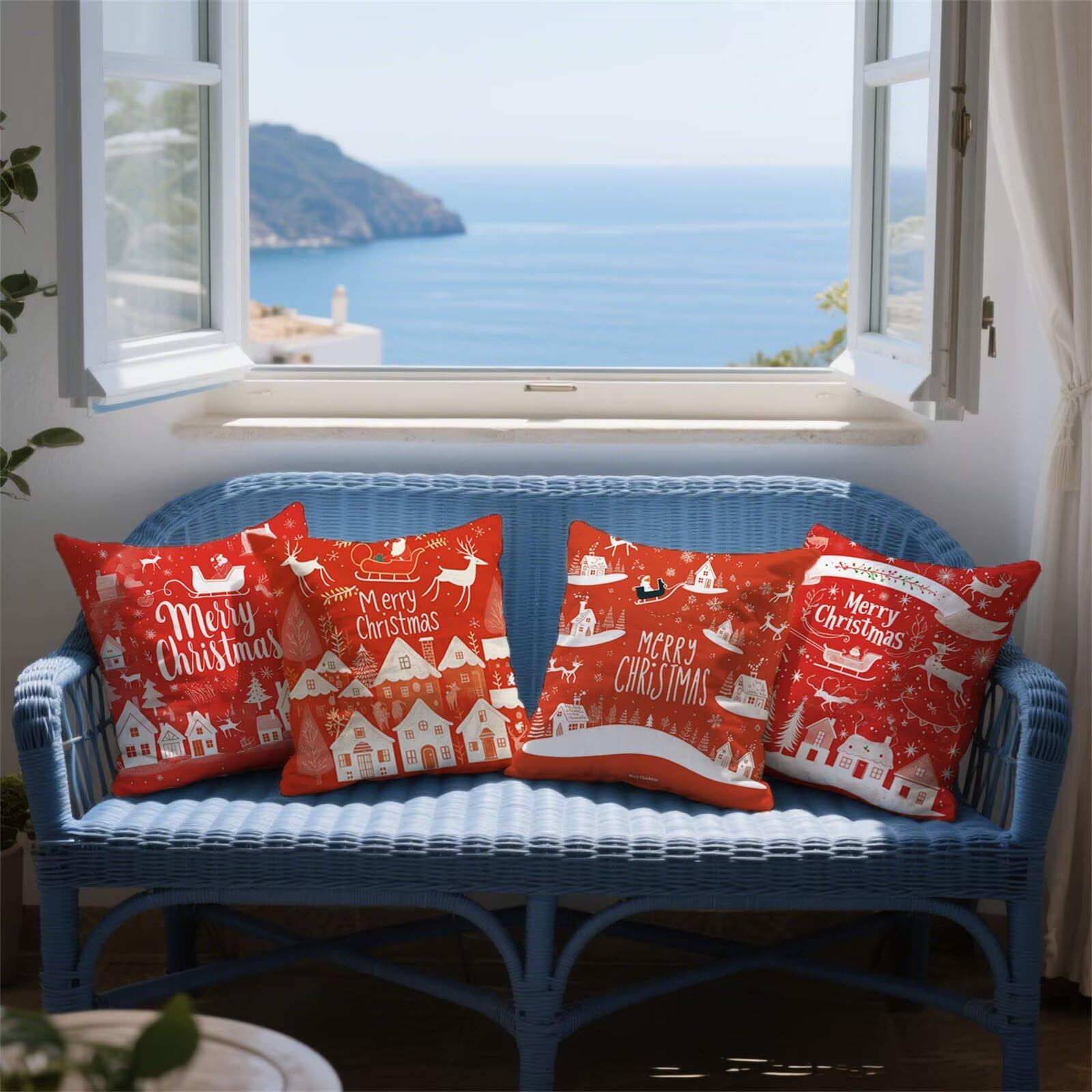 Animali Cuscini per Divano 45 x 45 Set da 4 Natale Copri Cuscini per Divano Lino Copricuscini, Grandi Federa Cuscino Esterno Impermeabili Quadrato Copricuscino, Decorazioni Casa a-155