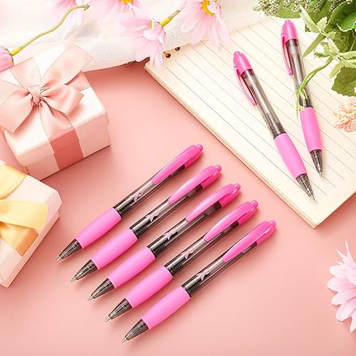 Miniatura 4 de Bolígrafo retráctil de gel con cinta rosa, tinta negra, rosa, punta fina, concientización sobre el cáncer de mama, bolígrafos rosados para la