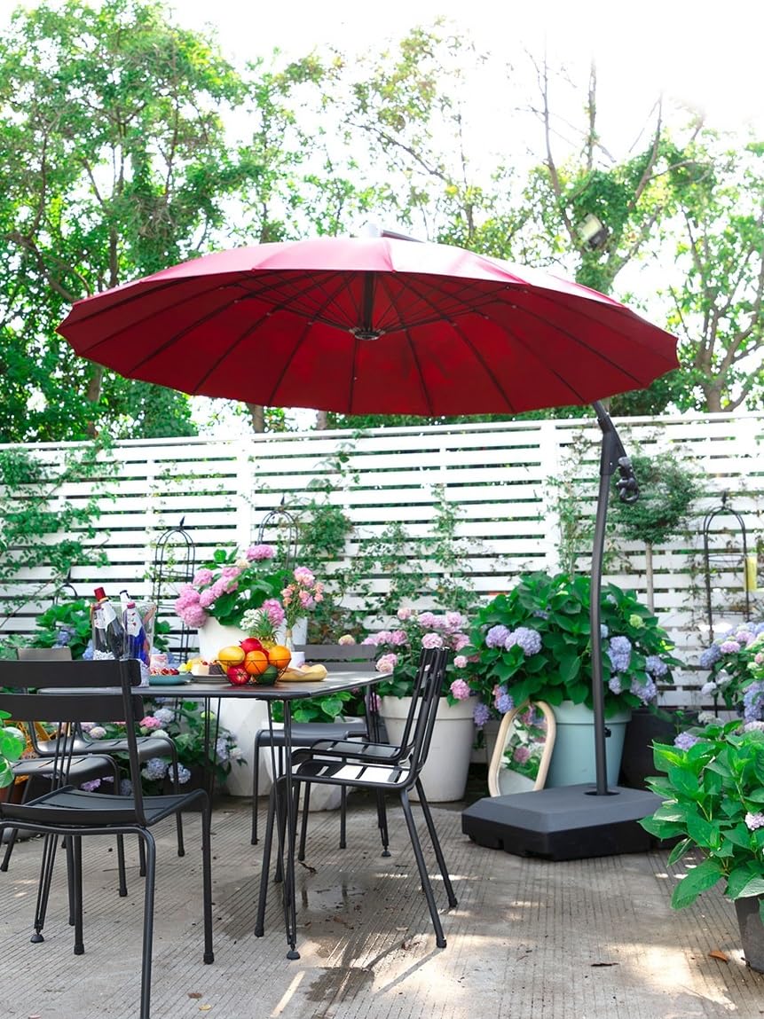 Parasol Balkon Parasol Ogrodowy O Długości 8,5 Stopy Z Korbą I Podstawą Do Basenu Przydomowego Ogrodu Na Tarasie Przeciwsłoneczny Na Plażę