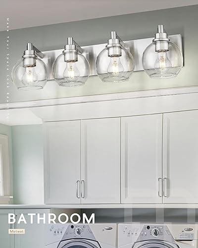 Miniatura 55 de VL195-GD-3 - Lámpara de tocador de baño de 3 luces de oro cepillado, apliques de pared modernos con pantalla de globo de vidrio transparente, luces