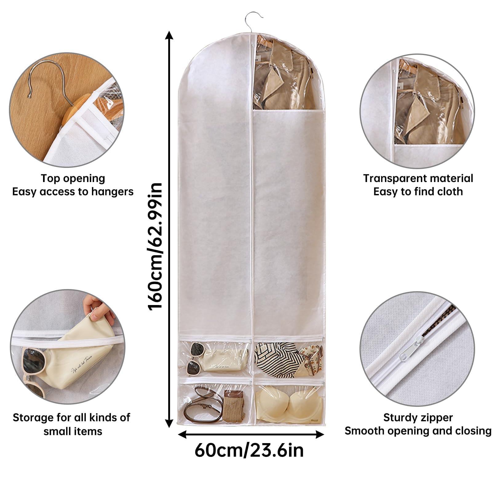 Housse Vetements à Suspendre, 180x60CM Pliable Housse Robe De