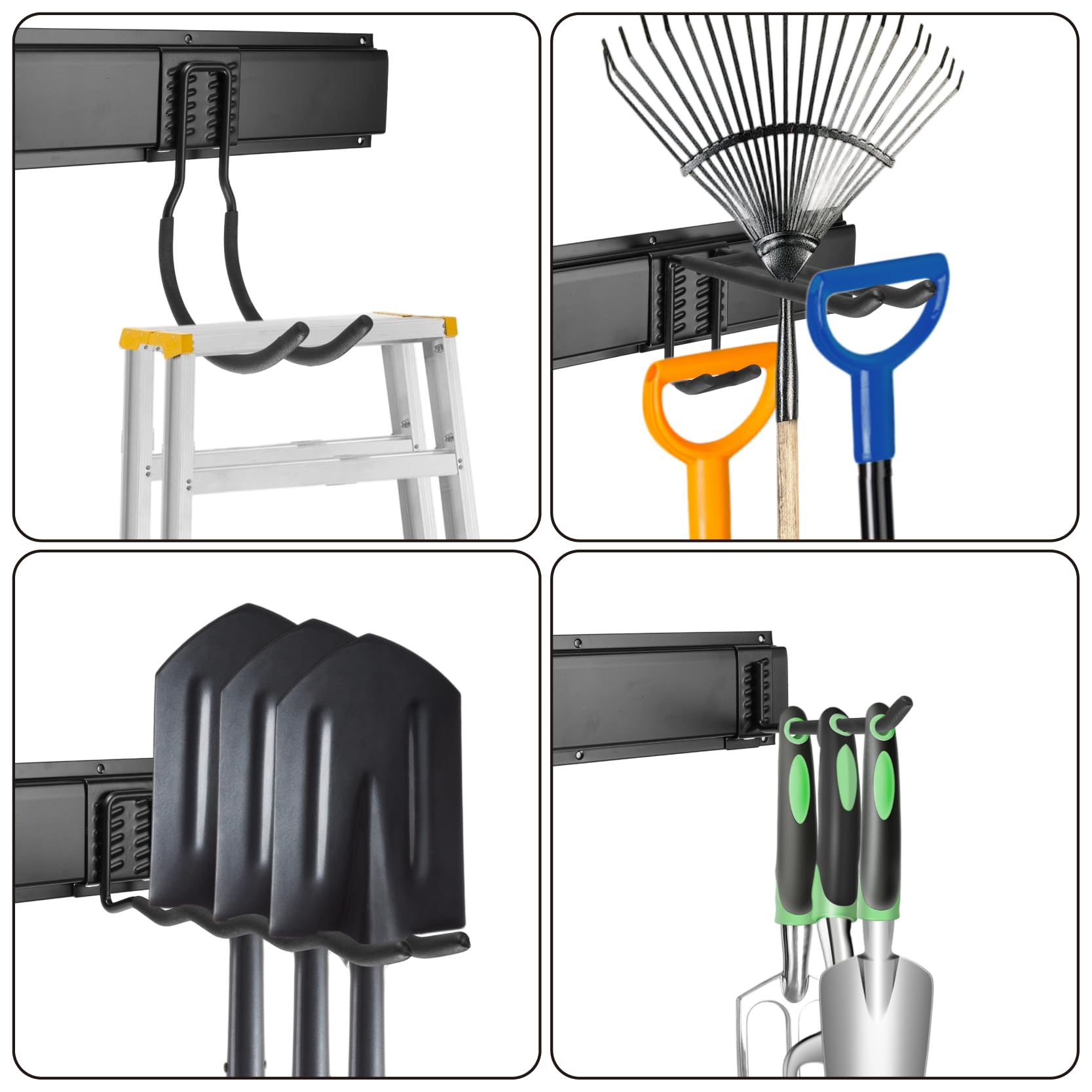 Organisateur d’Outils Mural Robuste 48 Pouces, Étagère de Garage et Jardin avec 9 Crochets en Acier pour Échelles, Balais, Pelles, Râteaux, Serpettes et Outils de Jardin