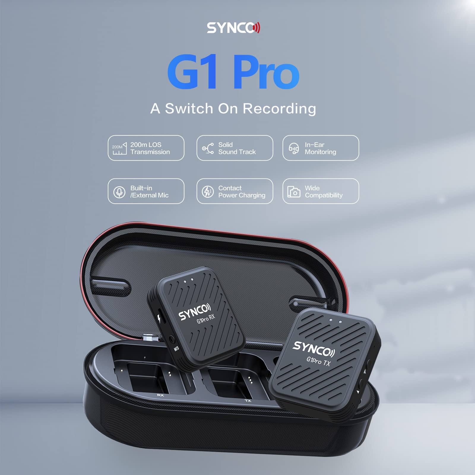 SYNCO G1 (A1) Pro Microphone Cravate sans Fil 2,4 GHz avec Station de Charge, 1 récepteur, 2 émetteurs pour Appareil Photo, Youtube, TiKTok, Vlog Interview…