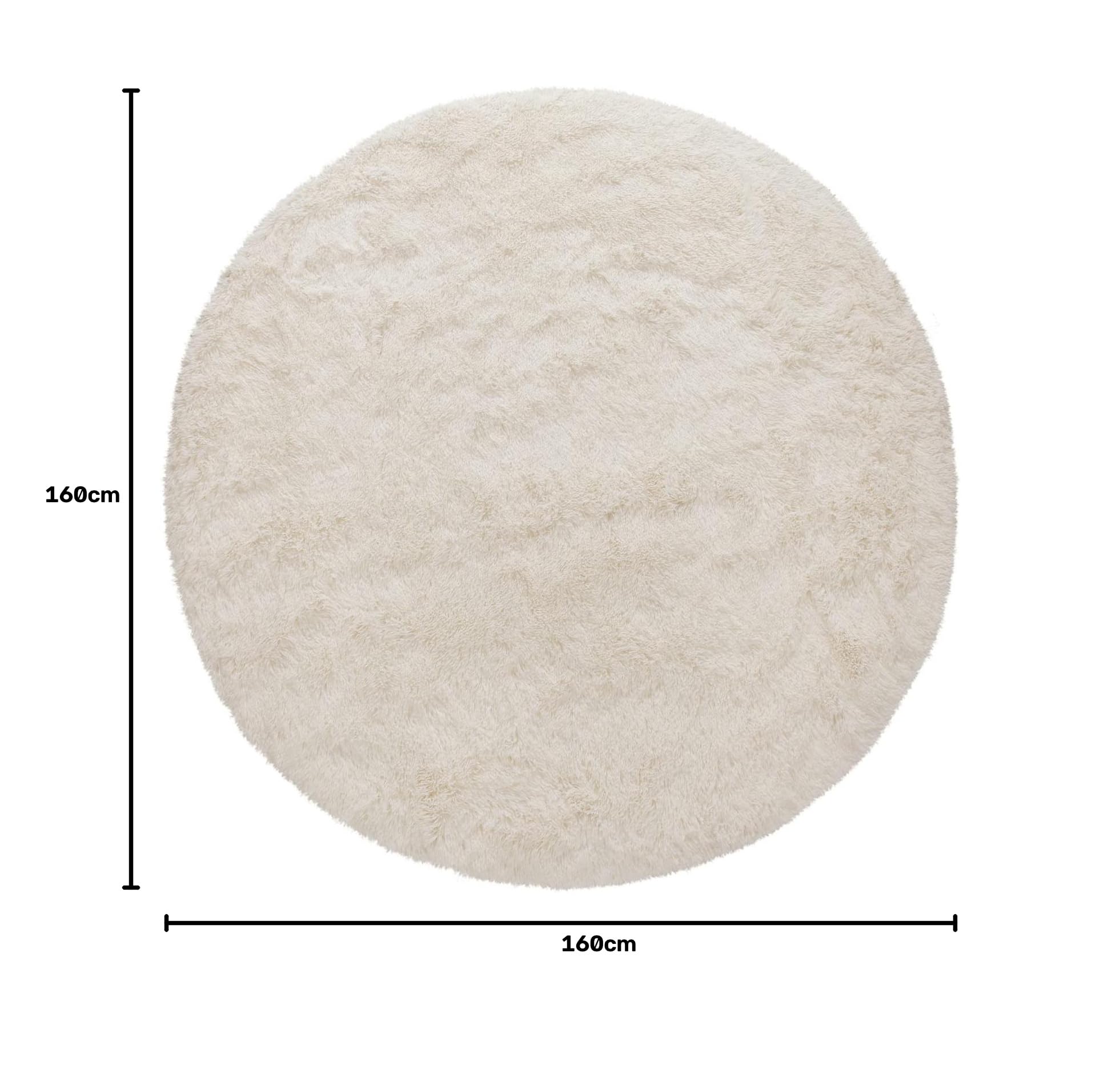 Paco Home Tapis De Salon Poil Long Rond Salon Tapis Shaggy Moderne Poil Long Fausse Fourrure Moelleux Monochrome, Dimension:160 cm Rond, Couleur:Ivoire (Crème)