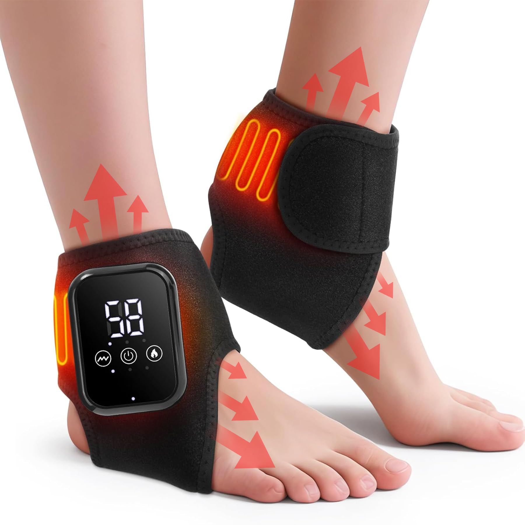 Masseur de cheville, Pour Les Pieds Coussin Chauffant Pour La Cheville Contre La Douleur, Masseur de Cheville Avec Chaleur Pour La Circulation et (Noir (paquet de 2))