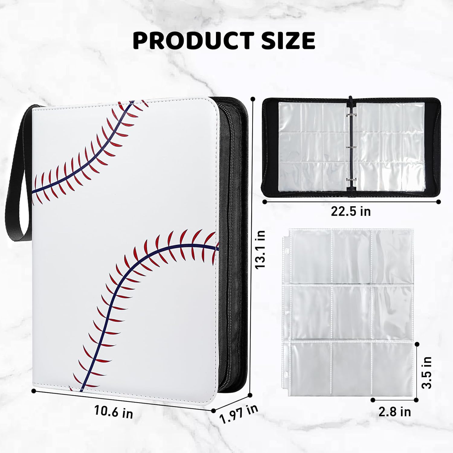TLAZZ 990 Pockets Baseball Card Binder, Trading Card Collection Binder with 55 Removable Sleeves, Double Sided Pocket Sports Card Binder for MTG TCG Game Card