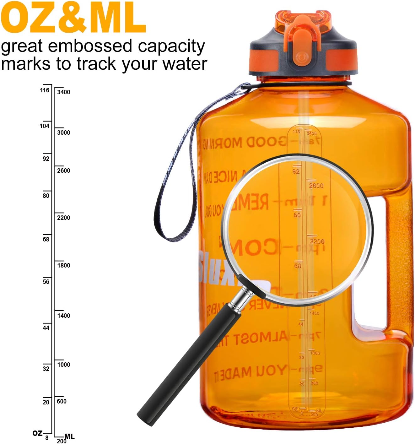 SLUXKE 1 Gallon Motivational Sports Water Bottle with Time Marker, BPA Free 128oz Leak Proof Jug, Black, Plastic, 128 ounces, Fitness, Sports, Outdoor Activities - Image 2