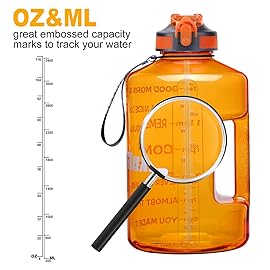 SLUXKE 1Gallon Water Bottle with Straw BPA Free, 128oz Motivational Drinking Bottles with Time Marker, Huge Reusable Leak Proof Gym Water Jug with Flip Top Lid for Camping Yoga Sports ORANGE