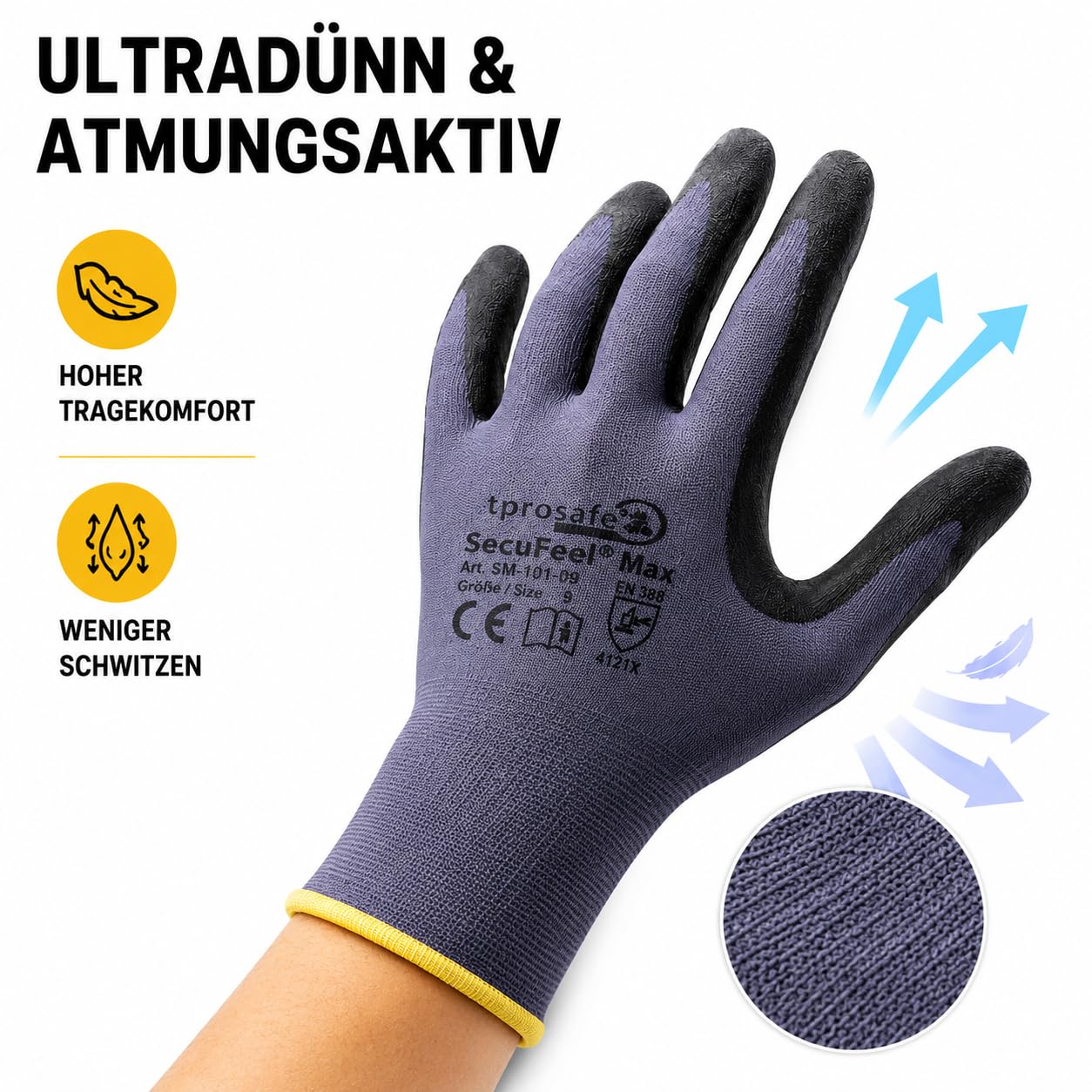SecuFeel Max 12 Paar Arbeitshandschuhe Gr. 11 | Montagehandschuhe aus Nylon | Nitril-Mikroschaum-Beschichtung | Touchscreen-Funktion | Atmungsaktiv & robust | Ideal für KFZ, Logistik sowie Handwerk