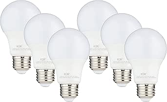 Paquete de 6 bombillas LED A19 KOR de 9 W (equivalente a 60 W), con certificación UL, 5000 K (luz blanca brillante), 800 lúmenes, no regulables, bombillas LED de repuesto estándar de 9 vatios con base E26, 15000 horas, larga vida útil