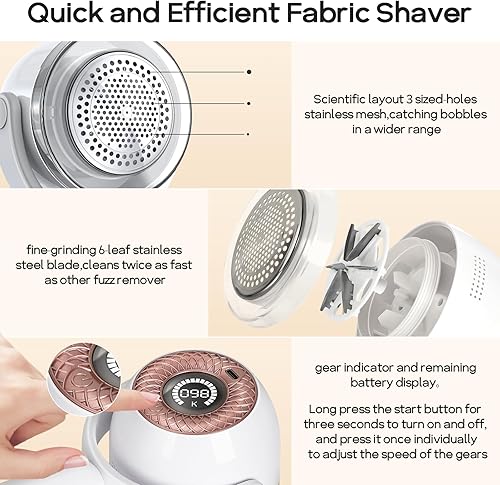 Miniatura 4 de Afeitadora de tela, removedor eléctrico de pelusa con cepillo de pelusa, afeitadora de suéter recargable con 3 velocidades y pantalla digital LED,