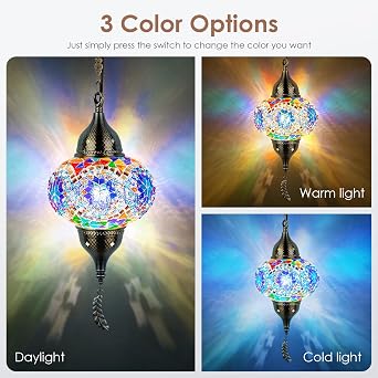 Yarra-Decor Turkish Moroccan Pendant Hanging Light with 15-Foot Cord - Exquisite Tiffany Style Mosaic Ceiling Lamp for Bedroom, Living Room(Blue1)