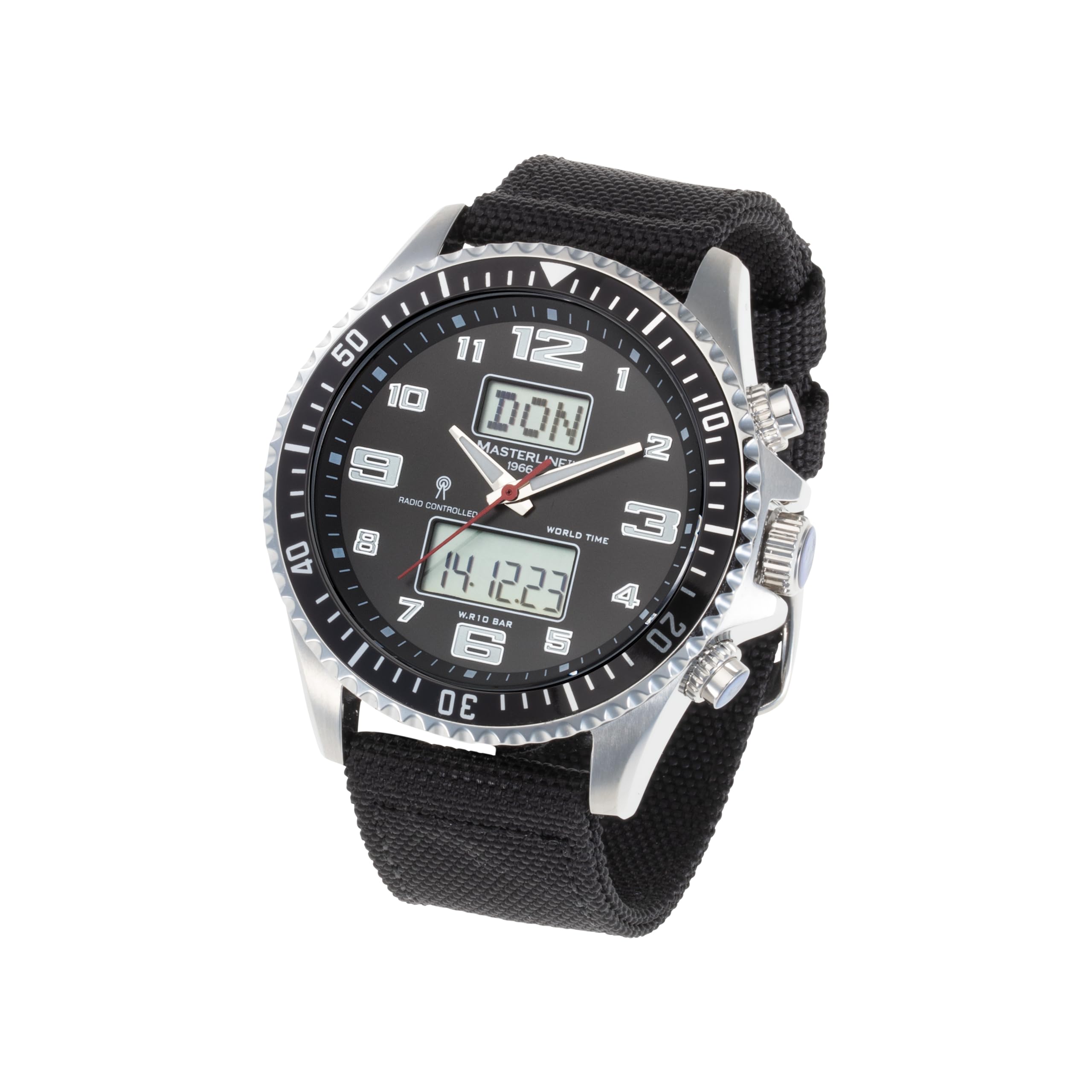 Funk Herren Armbanduhr Funkuhr World-Timer Schwarz Edelstahl ML06266001