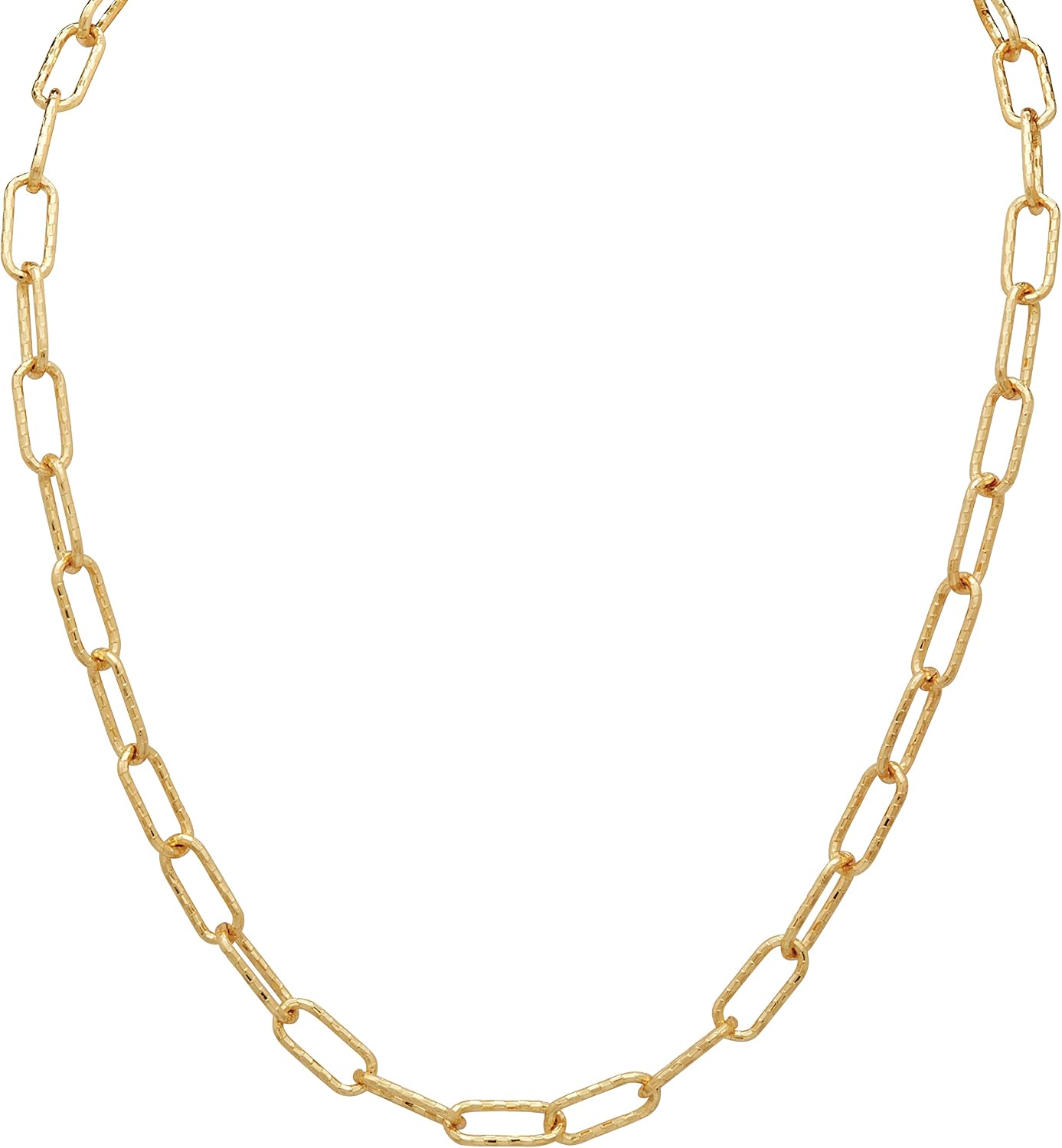 PalmBeach Yellow Gold Ion-Plated Stainless Steel Hammered Paperclip Chain Necklace (7.25mm), Lobster Claw Clasp, 20 inch