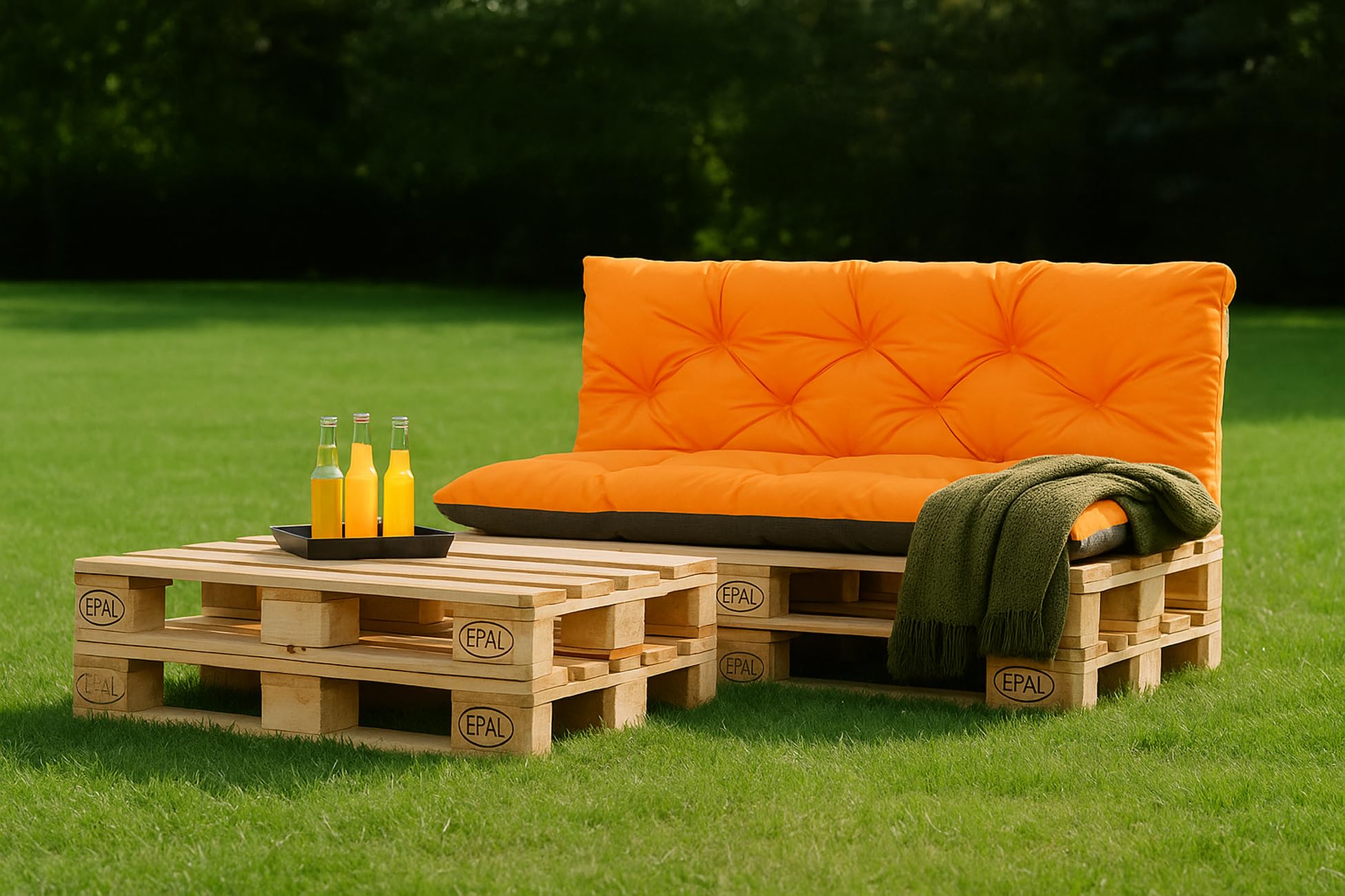 kruger Coussins Palette, Coussins pour palettes externes/Coussin Euro Palette, Coussin canapé, Coussin Salon de Jardin (Set:120x60+120x40cm, Orange)