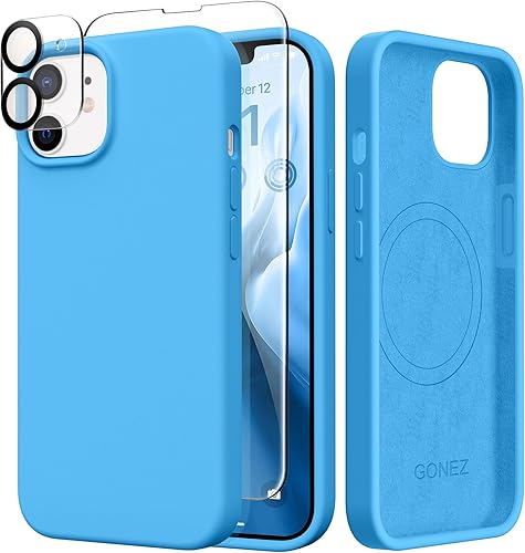 Miniatura 237 de GONEZ Funda de silicona para iPhone 14 Pro Max, compatible con MagSafe, con protector de pantalla + protector de lente de cámara, silicona líquida a