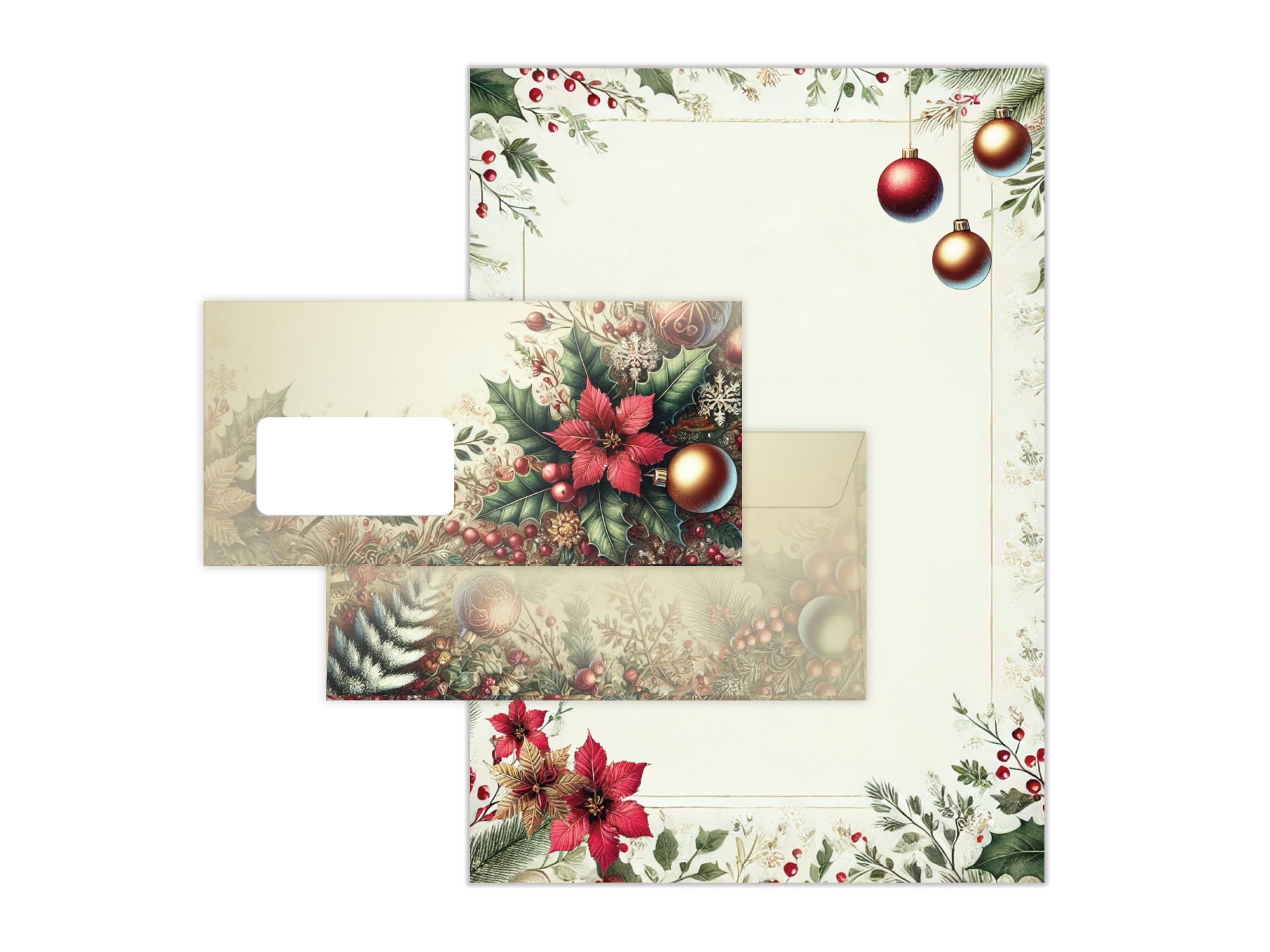 Briefpapier Weihnachten Weihnachtsbriefpapier mit Umschlag Umschlägen mit Fenster Weihnachtspapier A4 für Kunden (250 Blätter + 250 Umschläge)