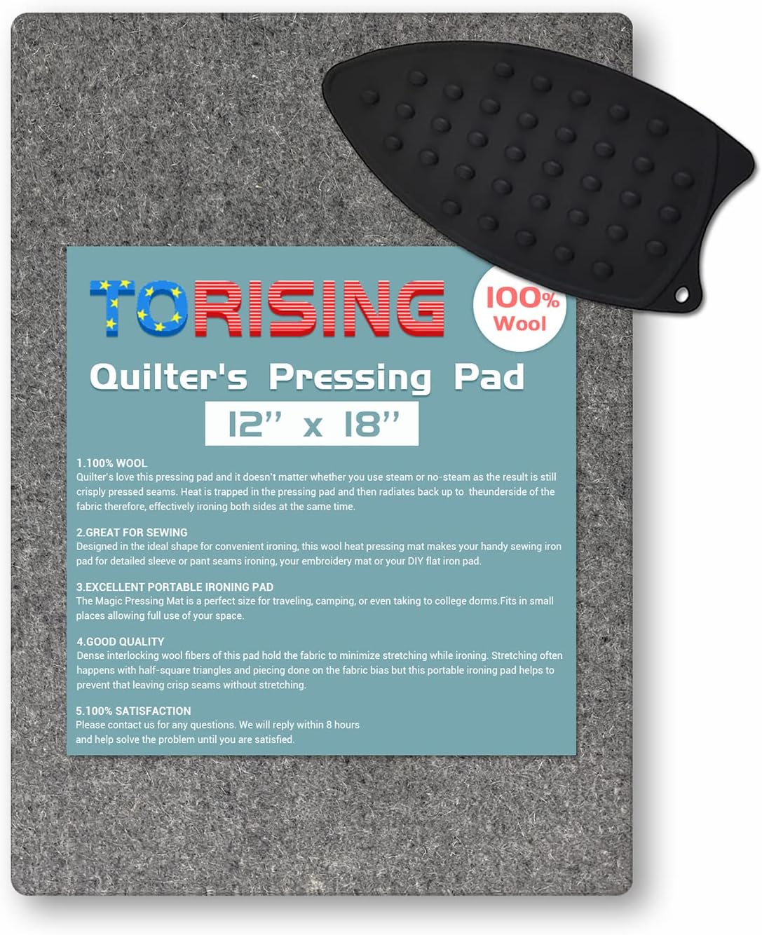 Quilter's Pressing Pad Mat- 18"x12" 100% Wool for Professional Ironing Portable Quilting Heat Press Pad for Traveling, Camping, College Top Craft, Sewing, Embroidery Iron Pad
