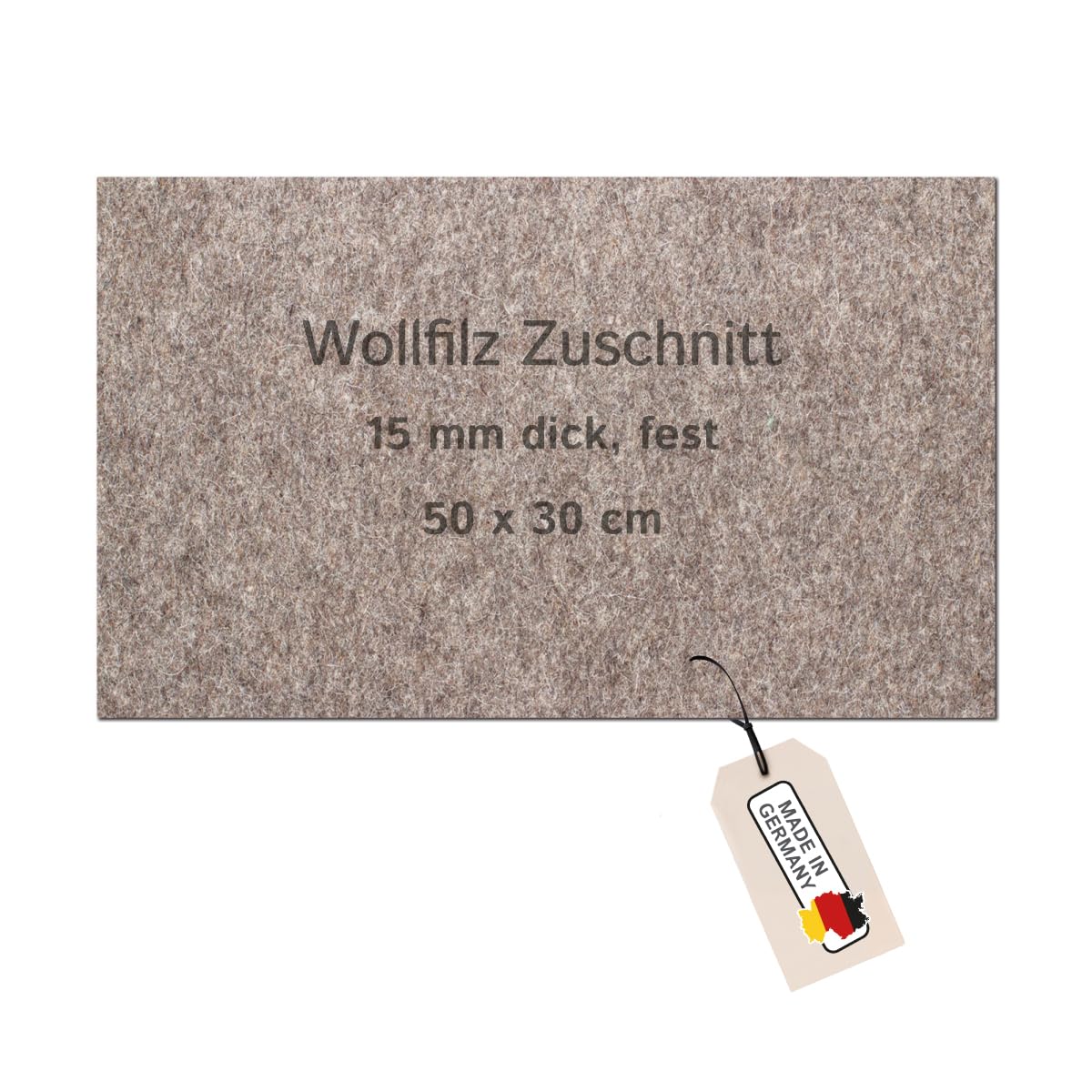 Wollfilz Zuschnitt (Industriefilz) grau meliert 15 mm – 50 x 30 cm – Dichte 0,36 g/cm³ – Hochwertiger technischer Filz – Made in Germany