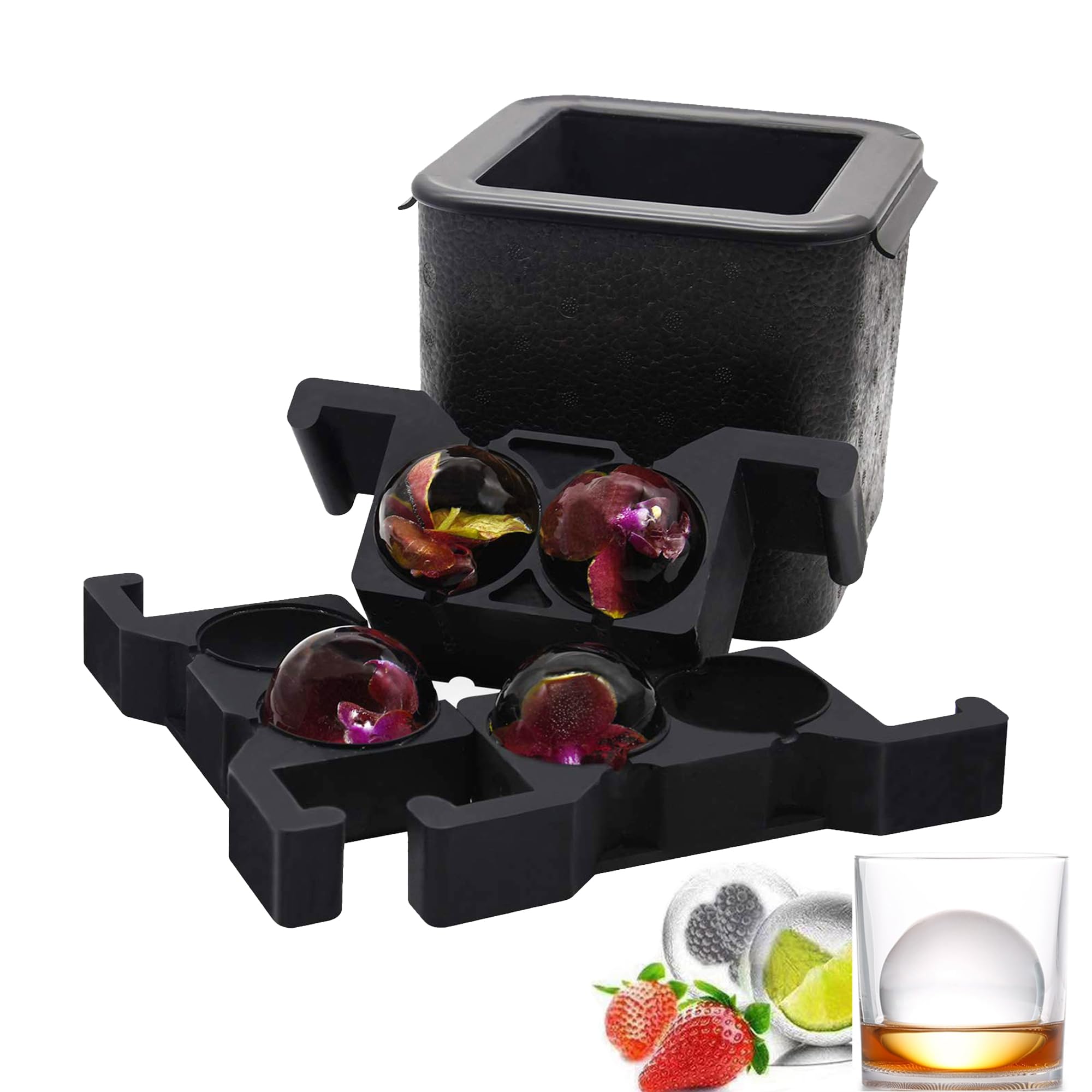 Bangp Máquina de bolas de hielo cristalinas sin burbujas con una capacidad de bolas de 2,36 pulgadas para cócteles y bebidas en casa (4 BOLAS)
