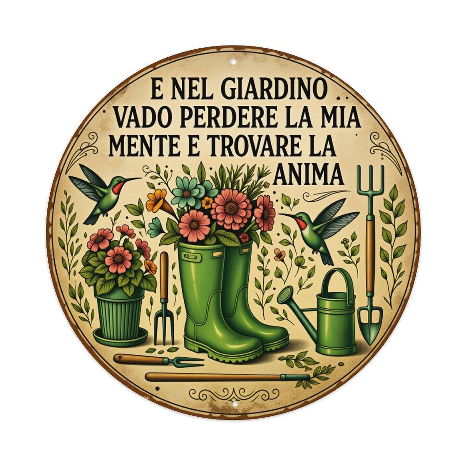 Garden Boots Flowers Hummingbirds Tools Metal Tin Sign Vintage Garden Bedroom Cafe Bar Man Cave Home Wall Decor Metal Poster 8x8 inches
