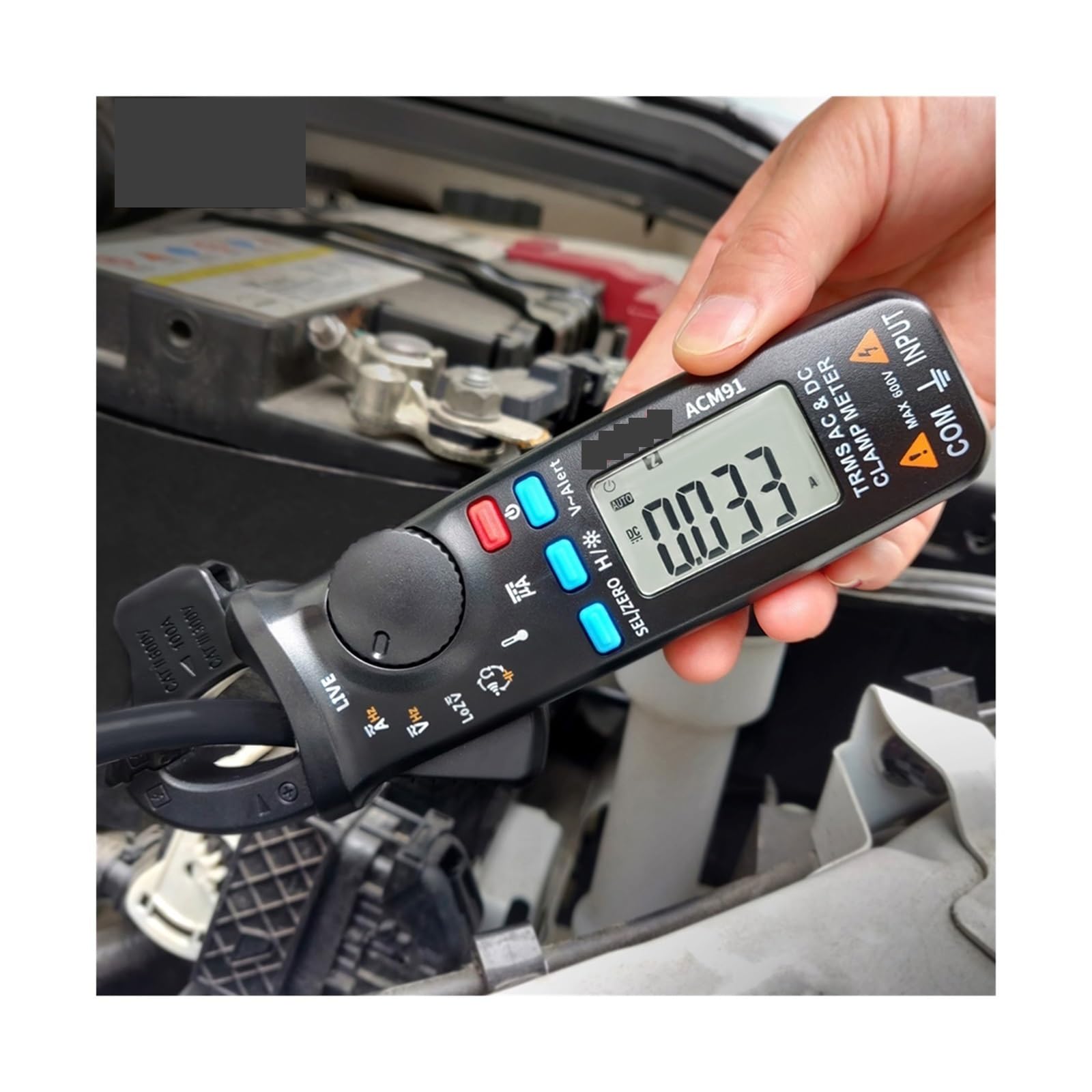 Pinza amperimétrica digital, ACM91 Medidor De Pinza Digital 1mA Amperímetro Precisión DC AC 100A Multímetro Profesional Probador Coche(ACM91 Black)