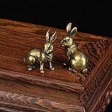 TEAMWILL Small Brass Rabbit Figurine Rabbit Statue Ornament House Animal Figurines 1 Pair