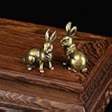 TEAMWILL Small Brass Rabbit Figurine Rabbit Statue Ornament House Animal Figurines 1 Pair