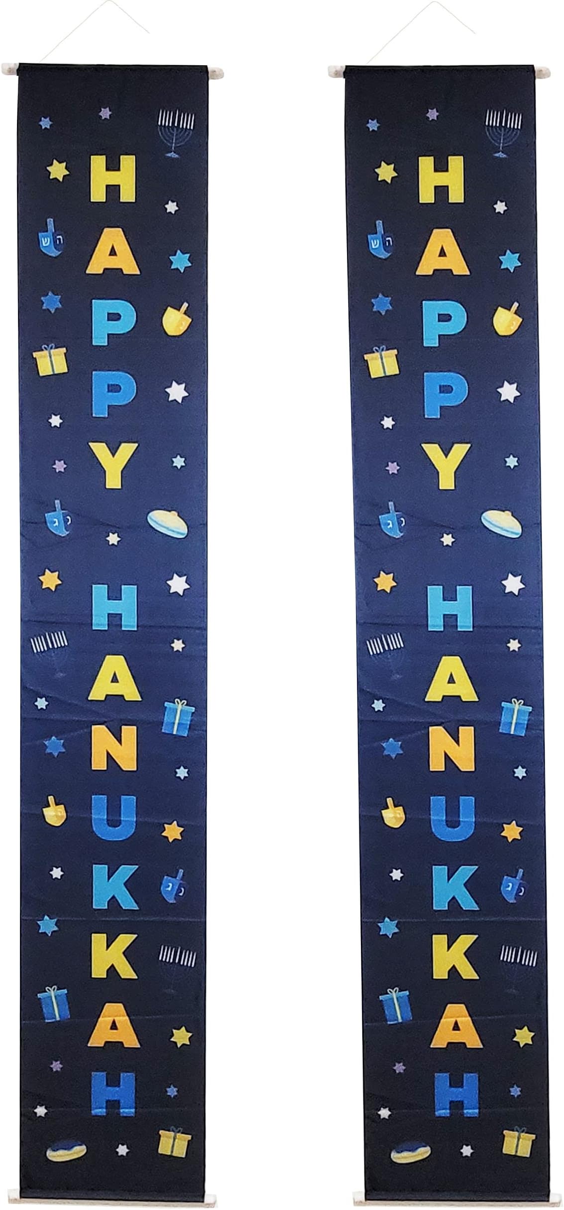 The Dreidel Company Vertical Happy Flag Hanukkah Door Banner Chanukah Decorations, 72" x 12" Inches Tall