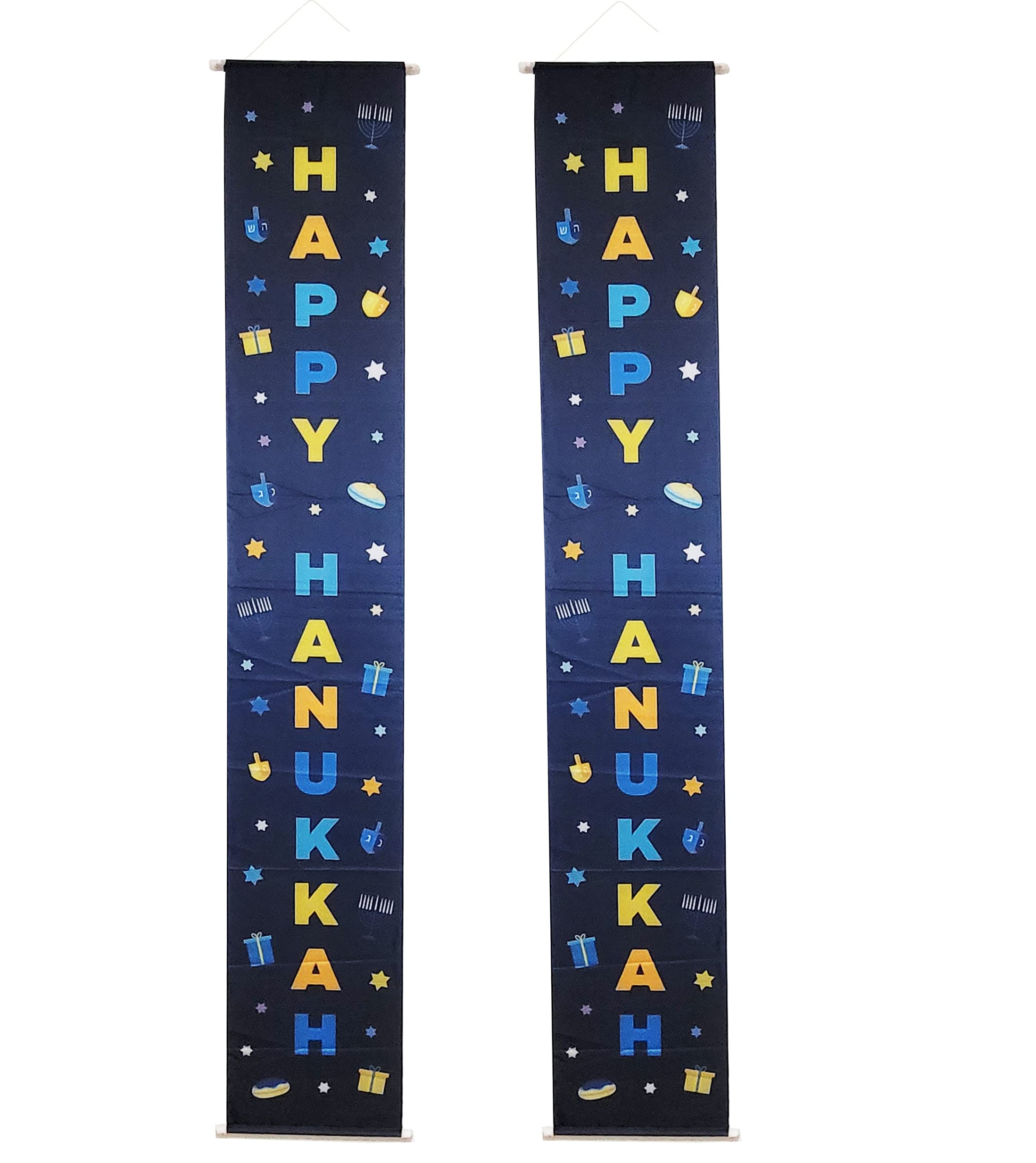 The Dreidel Company Vertical Happy Flag Hanukkah Door Banner Chanukah Decorations, 72" x 12" Inches Tall