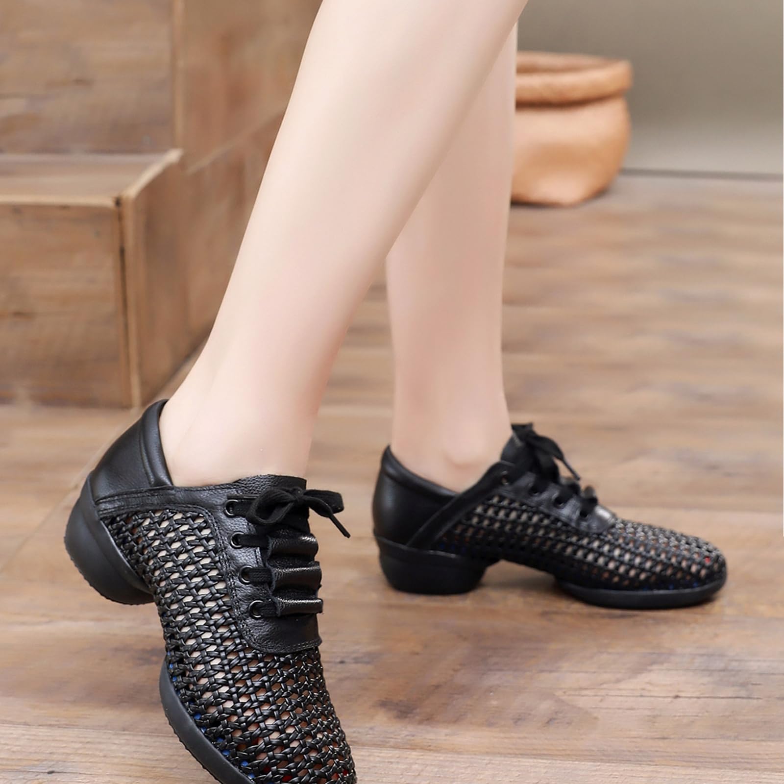 Zapatos de Baile Jazz Mujer con Suelas Divididas Zapatos de Entrenamiento Moderno Jazz con Cordones para Yoga Exteriores
