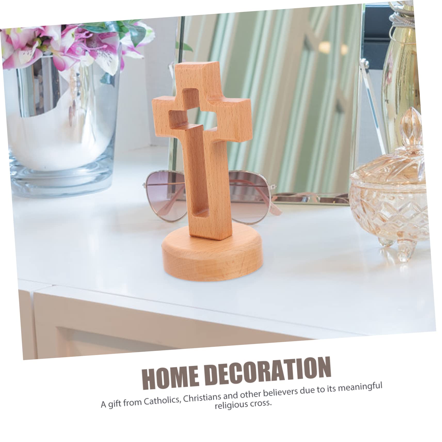 Abaodam Wooden Cross Ornament Religious Decoration Catholic Holy Cross for Home Tabletop Display Compact Size Smooth Finish - Image 3