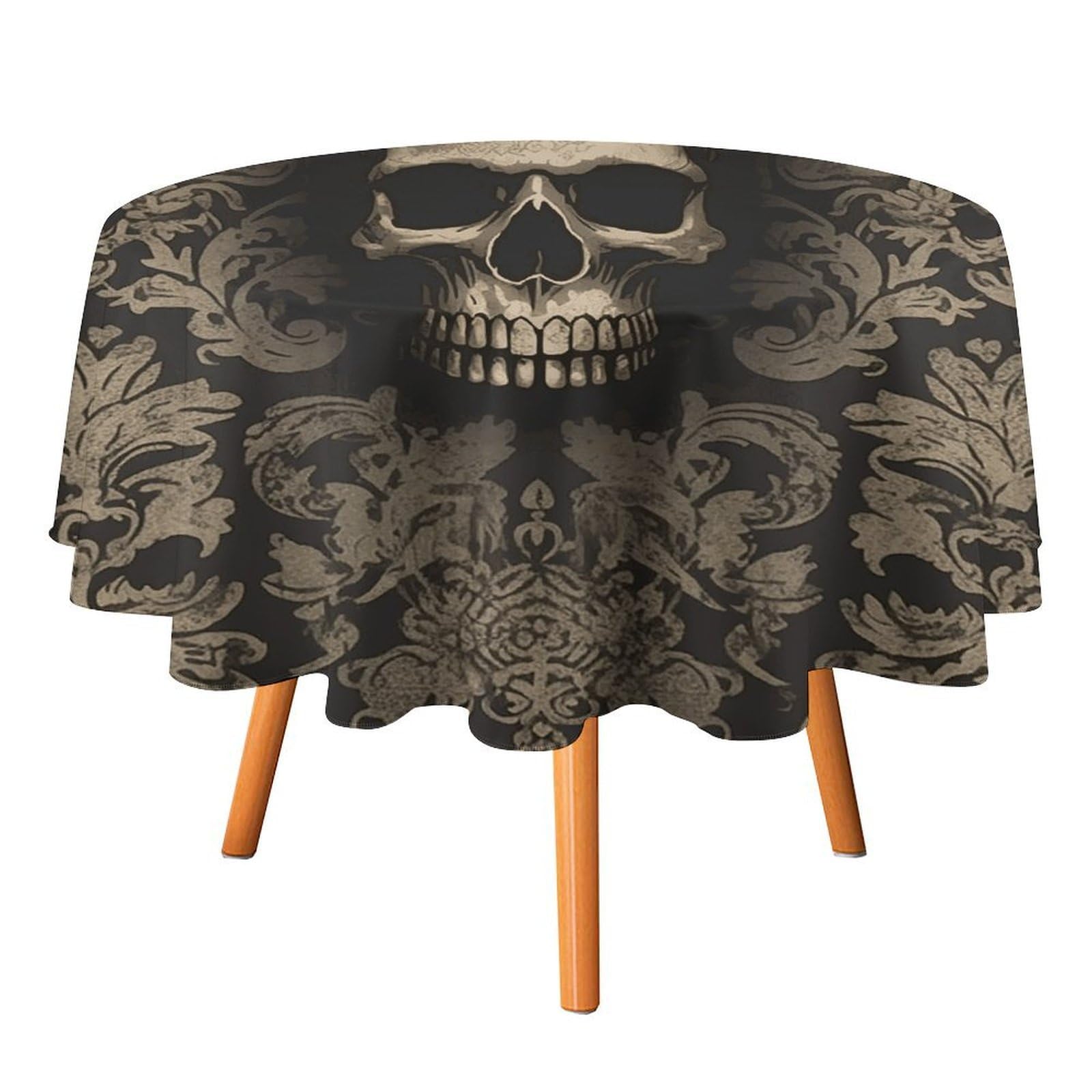 Fekiloot Style Gothic Wallpaper Skull Round Tablecloth - Heavy Duty And Washable,Polyester Decorative Fabric Table Cover,Tablecloths For Kitchen Dining, Wedding, Birthday Party50x50in