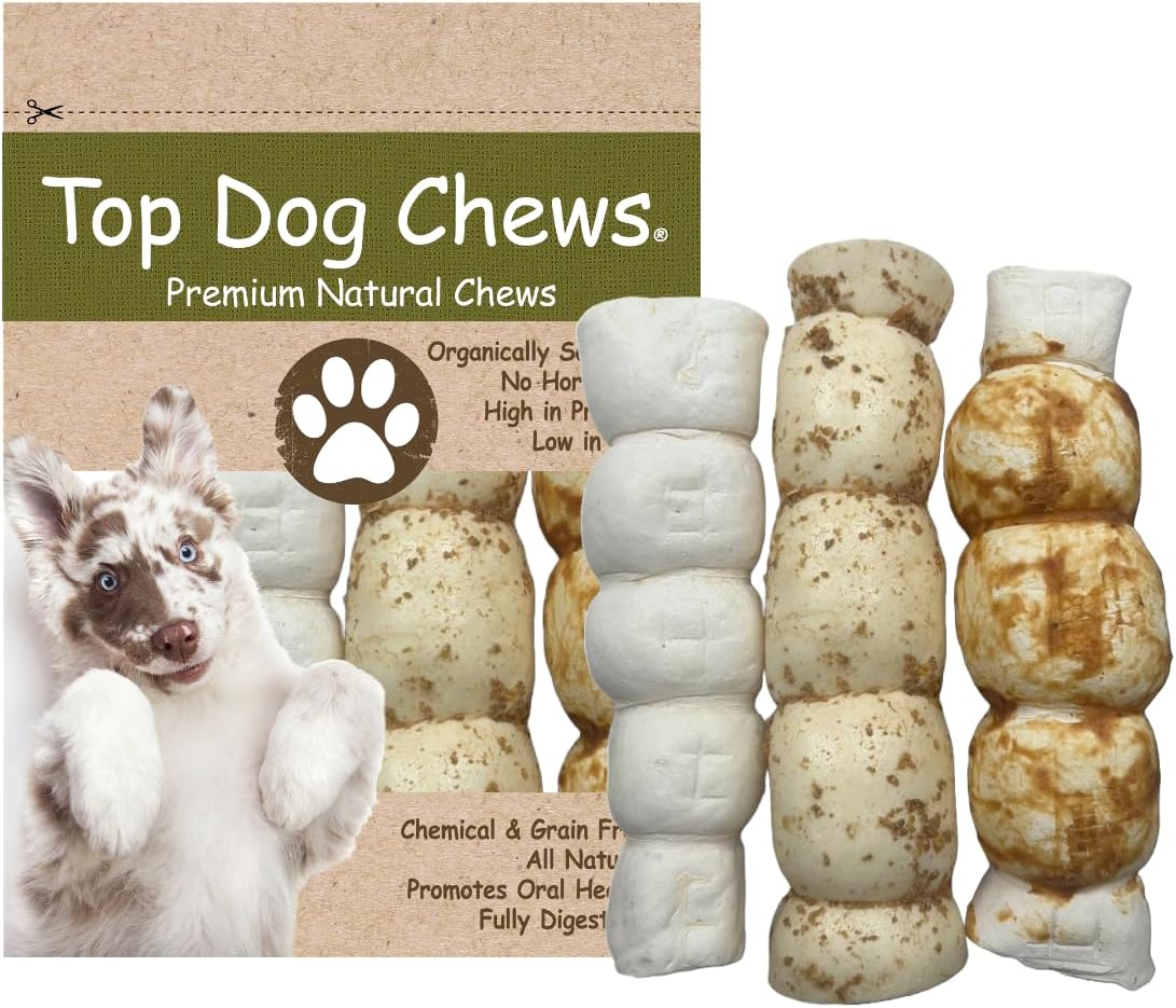 Top Dog Chews – 9” – 11"- Variety 3 Pack, 1 Roasted Buffalo Beef Cheek Roll, 1 with Bully Dust Sprinkles, and 1 Chicken Wrapped